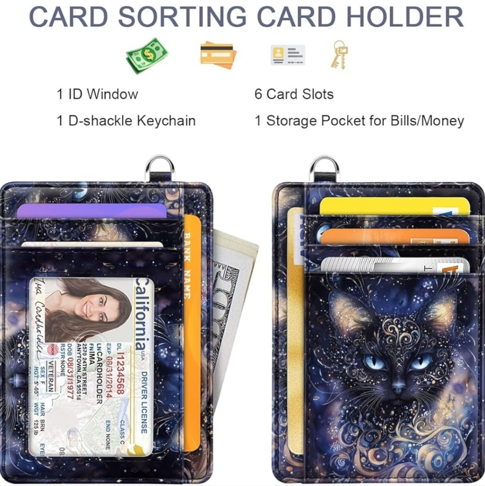 Mystical Cat Card Holder Wallet - Black